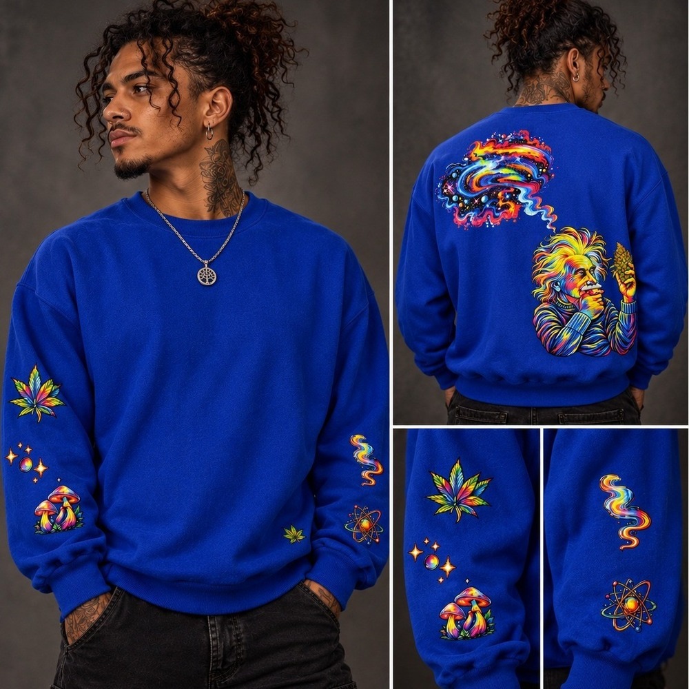 VTG USA Jerzees Sweatshirt Mens L Art To Wear 420 Einstein Mushroom Psychedelic
